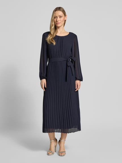 s.Oliver BLACK LABEL Taliowana sukienka casualowa z paskiem w talii do wiązania Granatowy 4