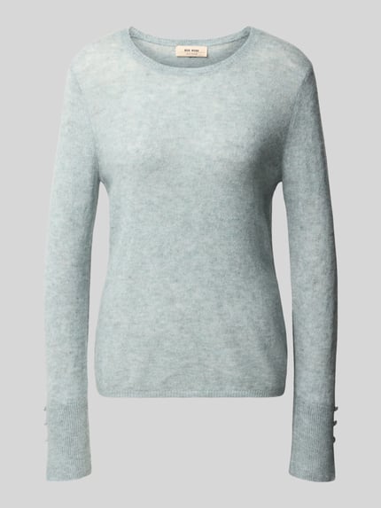 Produktfoto, gebreide pullover met ronde hals Model 'Mape Sophia' van MOS MOSH in lichtblauw, Materiaalmix met alpaca, slim fit, ruglengte maat S 58 cm, mouwlengte maat S 66 cm