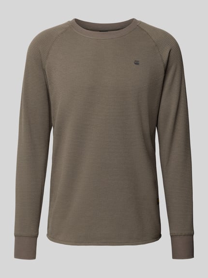 Produktfoto, Longsleeve mit Strukturmuster und Logo von G-Star Raw, Material-Mix in Braun, Regular Fit, Rundhalsausschnitt, Baumwoll-Anteil