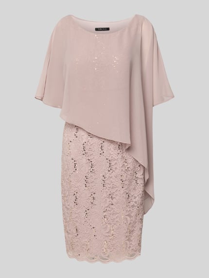 SWING Knielanges Cocktailkleid mit Paillettenbesatz Beige 2