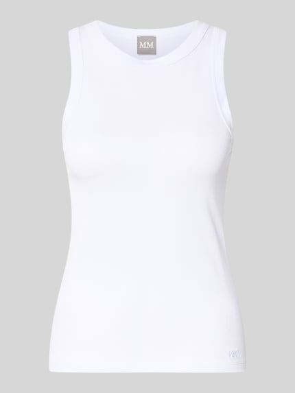 Produktfoto, weißes Tanktop in Ripp-Optik mit Rundhalsausschnitt von MM by Max Mara, Modal-Mix, Slim Fit, Rückenlänge S: 56 cm