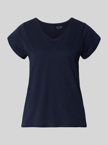 Produktfoto, T-Shirt mit V-Ausschnitt van Christian Berg Woman van puur katoen in regular fit met rolzoom, ruglengte maat S 59 cm, donkerblauw