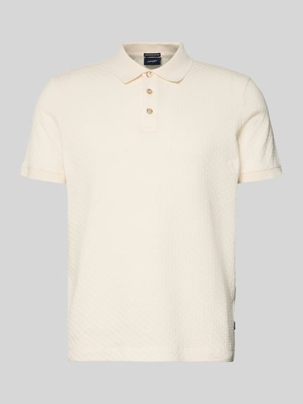 Produktfoto, Poloshirt mit kurzer Knopfleiste Modell 'Roni' von JOOP! Collection aus reiner Baumwolle, Regular-Fit, Polokragen, gerippte Abschlüsse, cremefarben, strukturierte Oberfläche.