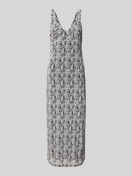 Produktfoto, körpernahes Freizeitkleid mit Allover-Muster Modell 'STEPH' von Vero Moda, V-Ausschnitt, schmale Träger, gerader Saum, Farbmix in Schwarz und Weiß