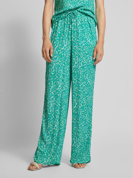 COMMA Flared stoffen broek met all-over motief Turquoise - 4