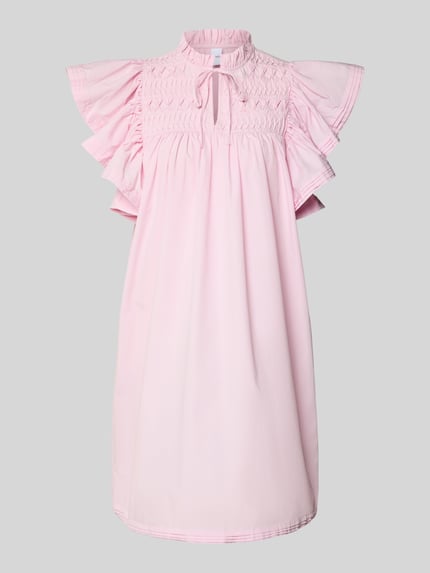 Productfoto, Minikleid mit Schmetterlingsärmeln Modell 'LURA' van YAS in lichtroze, katoenmix, straight fit, Serafino-kraag met strik, damesmode
