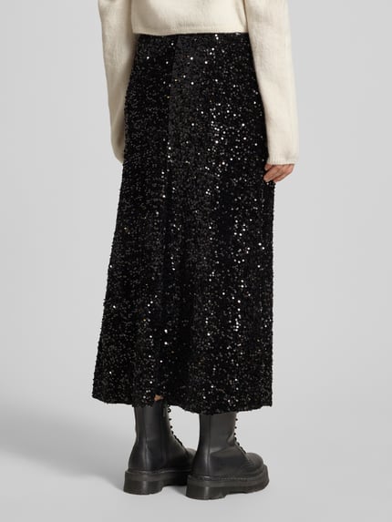 PIECES Uitlopende midirok met pailletten, model 'SILVER SEQ' Zwart - 5
