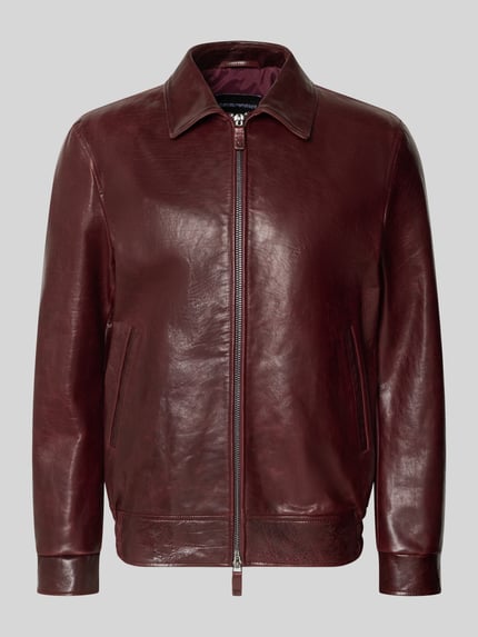 Regular Fit Lederjacke mit Umlegekragen Shop The Look MANNEQUINE