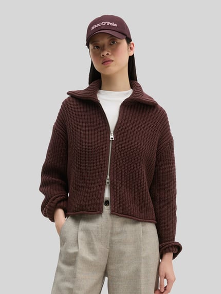 Marc O'Polo Loose Fit Cardigan aus Baumwoll-Mix Dunkelrot 4
