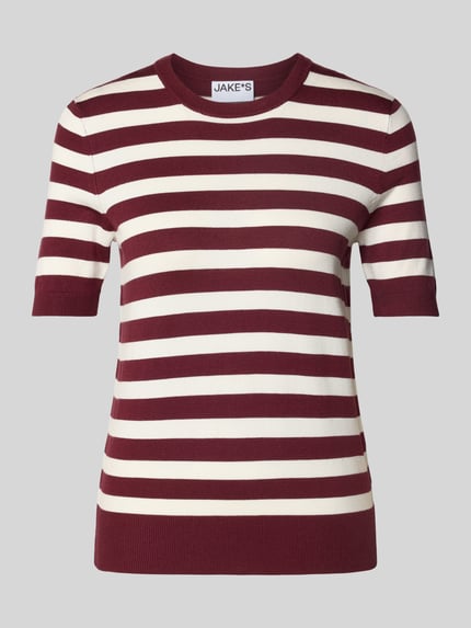 Jake*s Casual Strickshirt aus Viskose-Mix mit Streifenmuster Dunkelrot 2