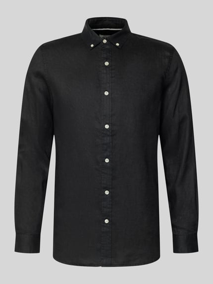 Produktfoto, Regular Fit Leinenhemd mit Button-Down-Kragen von Scotch & Soda in Schwarz, reine Leinenstruktur, Knopfleiste, Herrengröße M