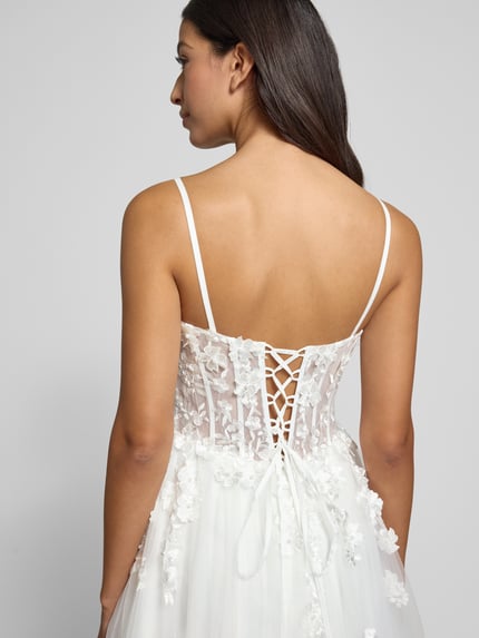 LUXUAR FASHION Avondjurk van tule met vetersluiting aan de achterkant Offwhite - 3