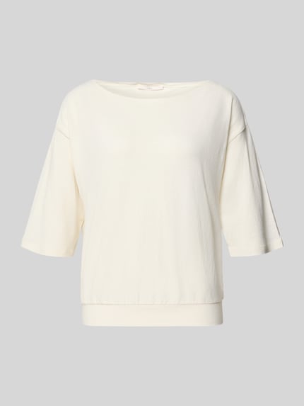 Produktfoto, Relaxed Fit T-shirt aus hennep-mix van Lanius, dames t-shirt met katoenmix, elastische band, halflange mouwen, ruglengte maat 36: 53 cm, crème, zachte textuur, rechte vormen
