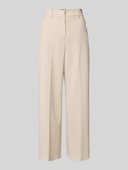 Produktfoto, Wide Leg Bundfaltenhose aus reiner Schurwolle Modell 'CORONE' von Weekend Max Mara, beżowa, wysoki stan, gładka tkanina, paski, szlufki, kieszenie boczne, webowa struktura