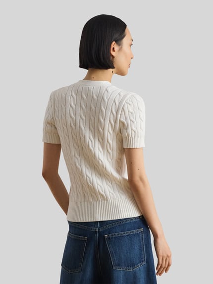 Lauren Ralph Lauren Regulat Fit Strickjacke mit kurzem Arm aus reiner Baumwolle Weiss 5