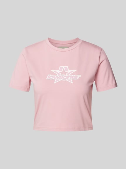 Low Lights Studios Kort T-shirt met labelprint, model 'SUPERSTAR' Roze - 2