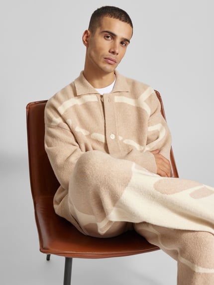 ISNURH Kurtka o kroju oversized z dzianiny z dodatkiem wełny model ‘DAHLIA’ Beżowy 3