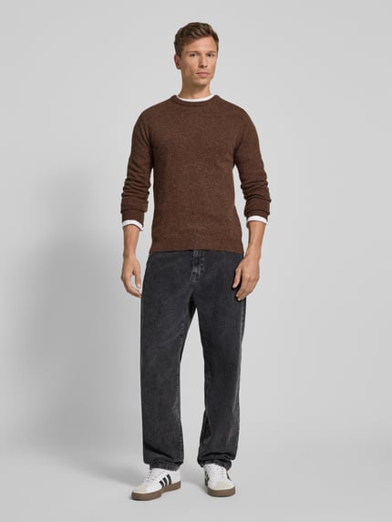 Blend Gebreide pullover met ribboorden, model 'BRANKO' Donkerbruin gemêleerd - 1