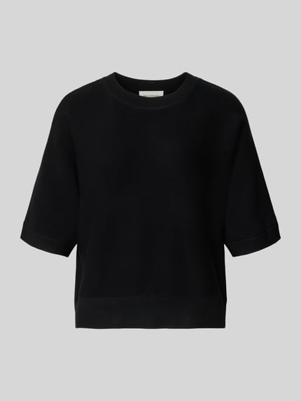 Produktfoto, Relaxed Fit Pullover aus Viskose-Mix Modell 'Thamira' von MSCH Copenhagen in Schwarz, Strick-Optik, 1/2-Arm, Rundhalsausschnitt.