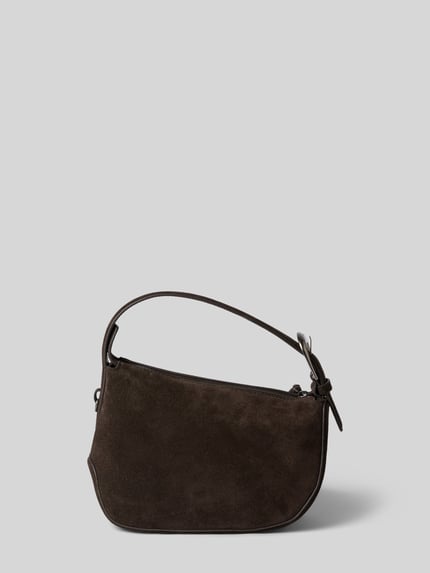 Productfoto, Hobo Bag uit leer met kort hengsel Model 'INES' van LIEBESKIND BERLIN in donkerbruin, gecoat leer met reliëflogo, hoofdvak met ritssluiting, verstelbare schouderband, breedte 26 cm, lengte 18 cm, diepte 10 cm, schouderbandlengte 116 cm
