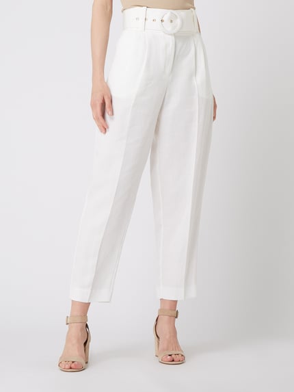 Marciano Guess Tapered bandplooibroek van een mix van lyocell en linnen, model 'HAILEY' Offwhite - 4