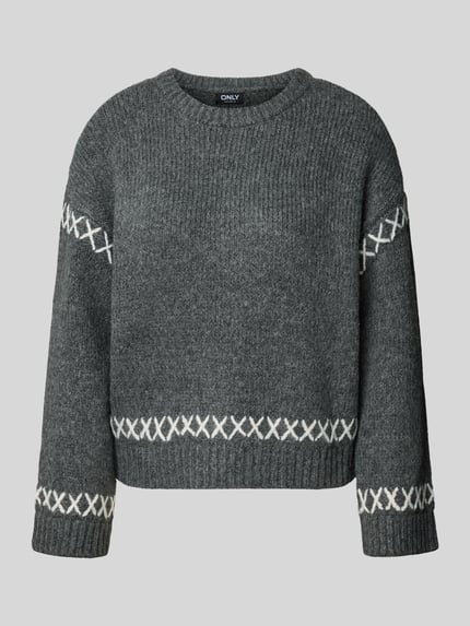 ONLY Comfort Fit Strickpullover mit Kontrastdetails Modell 'AMANDA LIFE' Anthrazit Melange 2