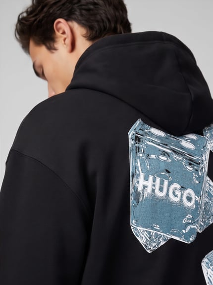 HUGO Bluza z kapturem z dużym nadrukiem na plecach Model 'Dewerhood' Czarny 3