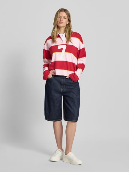 REVIEW Sweatshirt mit Umlegekragen und Knopfleiste Dunkelrot 1