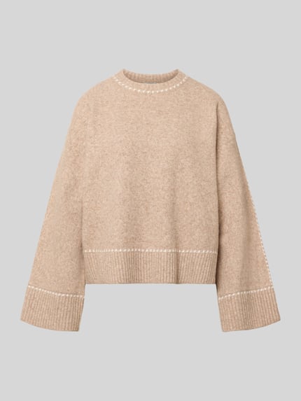 Produktfoto, Strickpullover mit Kontrastnähten Modell 'Roeme' von Neo Noir in Beige mit weißen Nähten, Rundhalsausschnitt, Baumwoll-Mix