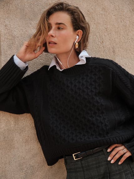 Style Icon Collection Boxy Fit Zopfstrickpullover 100% Wolle curated by Vera van Erp Marine 6