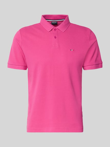 Produktfoto, Regular Fit Poloshirt mit Logo-Stitching von HECHTER PARIS, Reine Baumwolle, Strukturmuster, Kurzärmelig, Polokragen, pink.