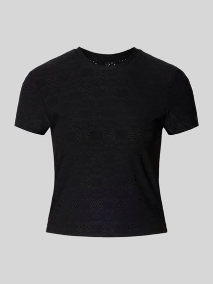 Productfoto, zwart relaxed fit T-shirt met ronde hals, korte mouwen en uitbrandereffect, model 'SMILLA' van Only, fijne textuur