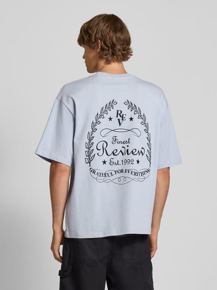 REVIEW T-shirt o kroju relaxed fit z okrągłym dekoltem Lodowy błękitny 5