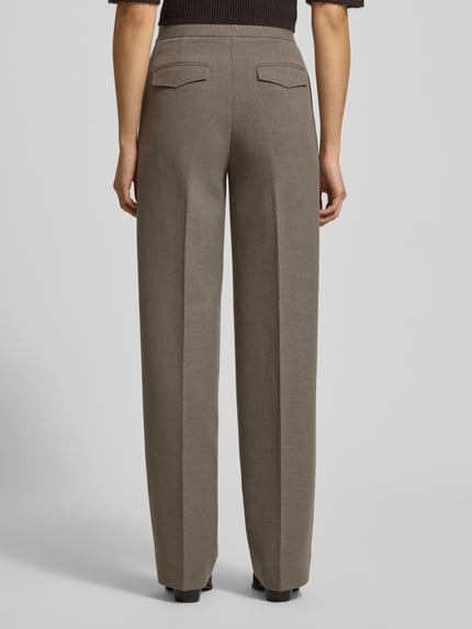 Vrouwenmodel draagt Straight Leg Fit Hose met Viskose-Anteil van Tommy Hilfiger, melange, mid waist, rechte pijpen, achteraanzicht volledige lichaamsopname.