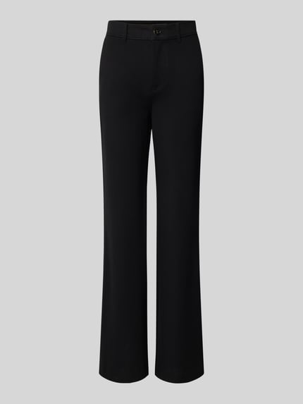 Produktfoto, schwarze Flared Fit Anzughose aus elastischem Viskose-Mix Modell 'CHRISSY' von GUESS, feine Struktur, Seitentaschen, Gürtelschlaufen