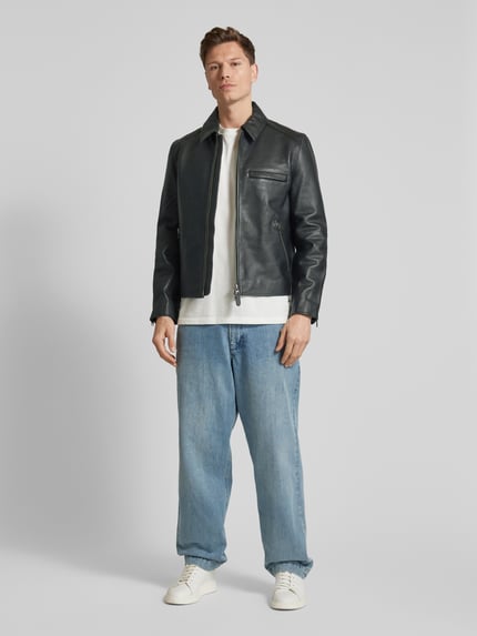 Samsøe Samsøe Lederjacke mit Reißverschlusstaschen Modell 'CLIFF' Black 1