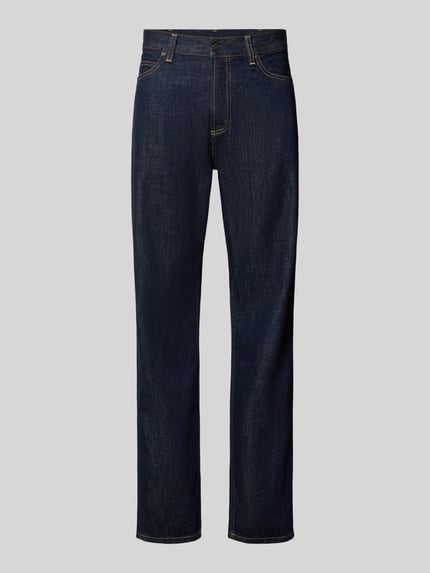 Produktfoto, Slim Fit Jeans aus reiner Baumwolle Modell 'MARLOW' von Carhartt Work In Progress in dunklem Blau, 5-Pocket-Design, leichte Struktur