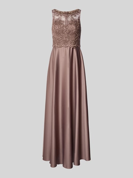 Laona Abenkleid aus Satin mit Spitze Mittelbraun 2