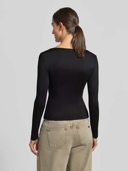 GUESS Bluzka z długim rękawem o kroju relaxed fit z elastycznej mieszanki materiałów Czarny 5