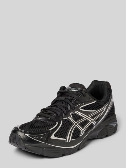 Productfoto, Sneaker met contraststrepen Modell 'GT-2160' van ASICS TIGER, afgerond model, vetersluiting, statement in reliëf, gestructureerde zool, hakhoogte maat 44 4 cm, schachthoogte 8 cm, schachtbreedte 9 cm, zwart met zilveren details, meshstructuur