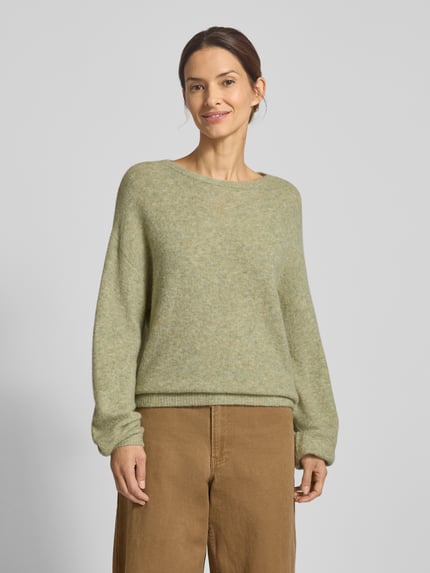OPUS Sweter z dzianiny o kroju relaxed fit z dodatkiem moheru i wełny model „Pemine” Miętowy 4