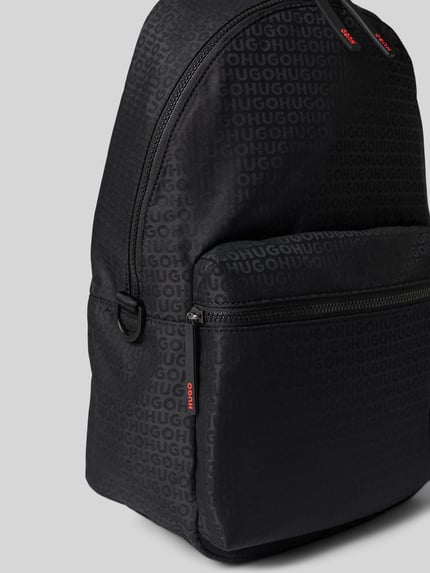 Produktfoto, Rucksack mit Label-Detail Modell 'Ethon_JQ' von HUGO im Herren-Design, schwarze Farbe, dezentes HUGO-Muster, glatte Textur