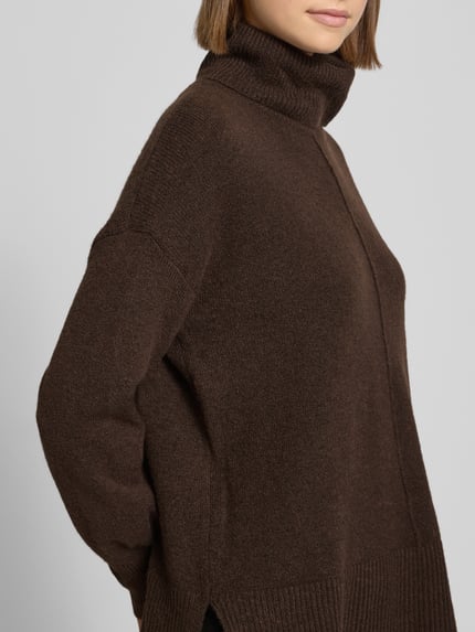 PIECES Regular Fit Rollkragenpullover mit Woll-Anteil Modell 'MALOU' Schoko Melange 3