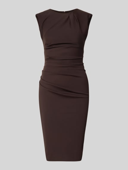 Produktfoto, Cocktailkleid mit Raffungen von Rinascimento in Dunkelbraun, Material-Mix mit Stretch, taillierte Passform, knielang