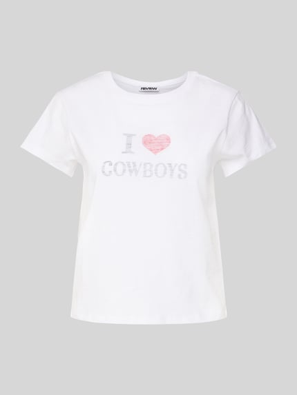 REVIEW T-shirt z prążkowanym okrągłym dekoltem Biały 2