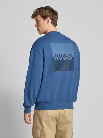 HUGO Sweatshirt met labelprint, model 'Split Hugo' Rookblauw - 5
