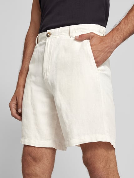Selected Regular Fit Shorts aus Baumwoll-Leinen-Mix Offwhite 3