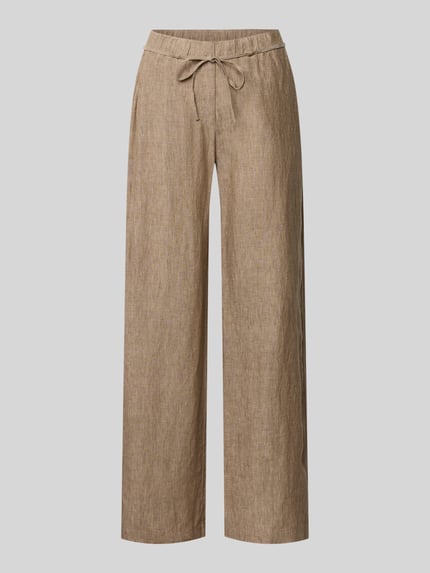 Produktfoto, Leinenhose mit Bindegürtel Modell 'Chiara' von MAC in Braun, Wide Leg Fit, reines Leinen, elastischer Bund, glatte Textur