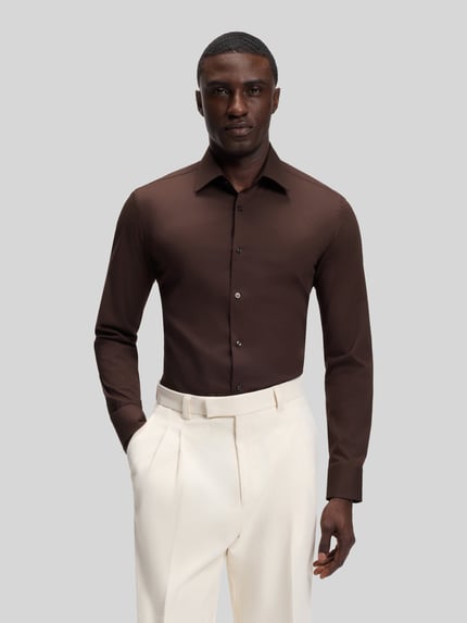 BOSS Koszula o kroju slim fit z mieszanki bawełny, koszula biznesowa model 'HANK' Ciemnobrązowy 4