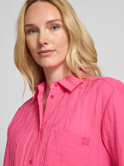 HUGO Relaxed Fit Hemdbluse in Crinkle-Optik Modell 'Elodina' Pink 3